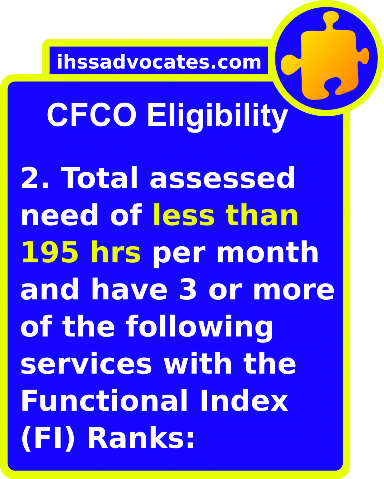 IHSS CFCO Eligibility ACL 1460 IHSS Videos IHSS Advocates